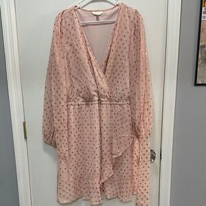 LC Lauren Conrad Blush Polka Dot Long Sleeve Dress